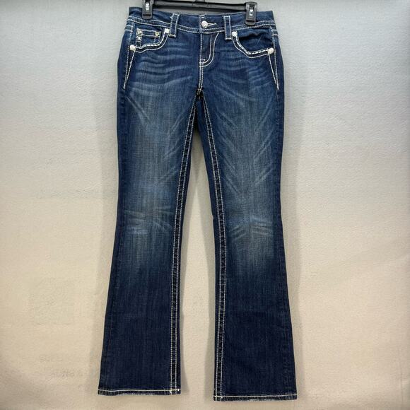 Miss Me Women's Jeans Size 26x33 Mid Rise Easy Boot Faux Pocket Biker Bling - Picture 2 of 16